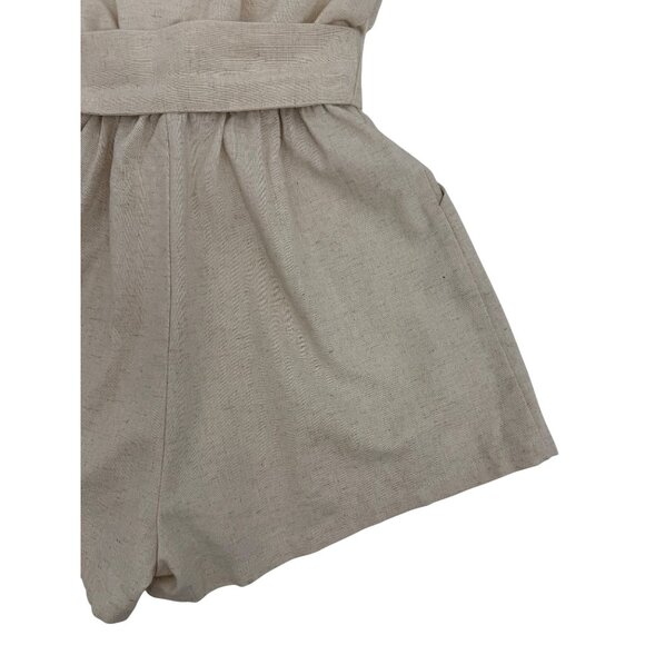 Princess Polly Deep V Croquette Playsuit Romper Collared Belted Neutral Beige 0 - Picture 11 of 16